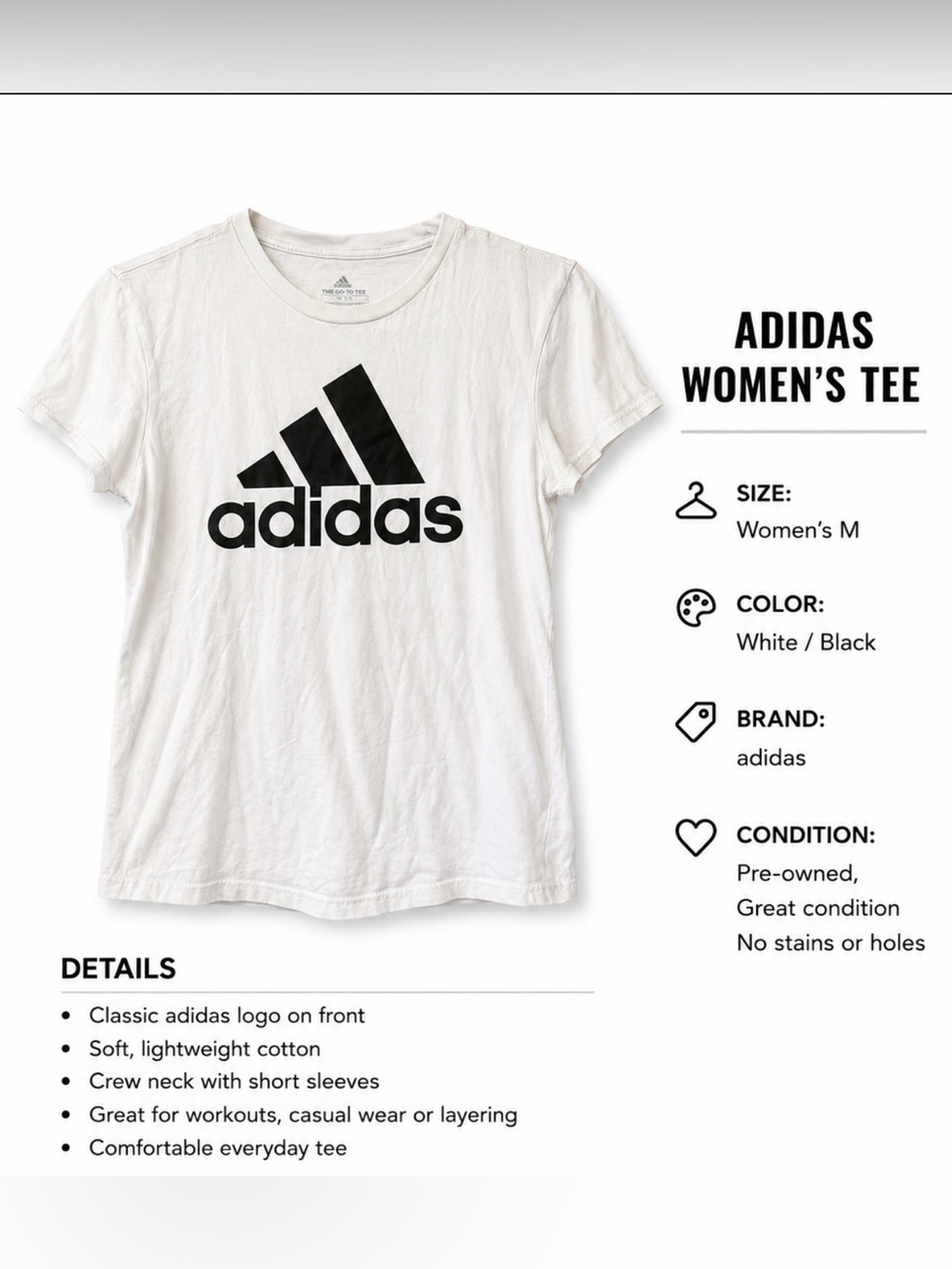 Adidas White Short Sleeve Tee with Black Logo